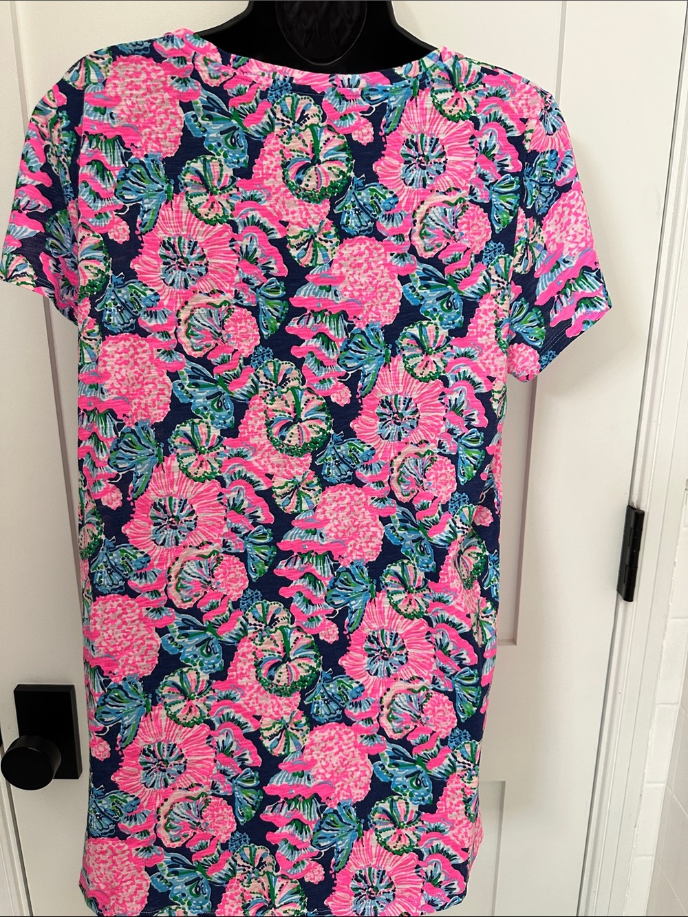 Lilly Pulitzer Etta Navy, Hot Pink & Green Floral Short Sleeve Tee - Picture 7 of 9